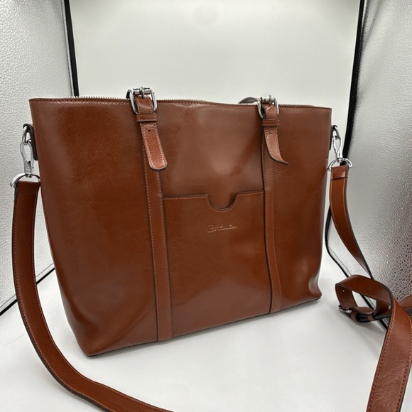 Bostanten Handbags - BOSTANTEN Brown Leather Briefcase Shoulder Bag 17" Laptop Case